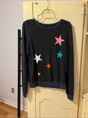 Rare Wildfox Black Rayon Pullover w/Multicolor Stars
